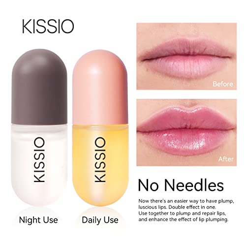 Kissio Lip Plumper Set,Natural Lip Plumper,Lip Care, Lip Plumper Gloss,Lip Moisturizing Beautiful,Day Ues And Night Ues Set(2Pcs) #TOP1
