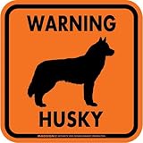 [MAGSIGN] 犬 ハスキー 注意 英語 マグネット Sサイズ オレンジ色 正方形 WARNING HUSKY 車 屋外用(防水/耐水・耐光仕様) 日本製