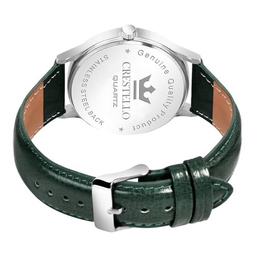 Image of CRESTELLO Faux Leather Strap Analog Wrist Watch for Men (Black /Blue /Green /Brown /Silver Dial) | CR-WT044