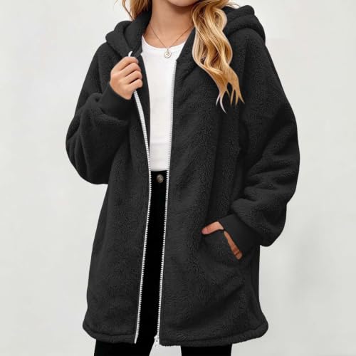 Girls Fleece Jacket with Hood Zip Up Long Winter Coat with Pockets Fall - image 8