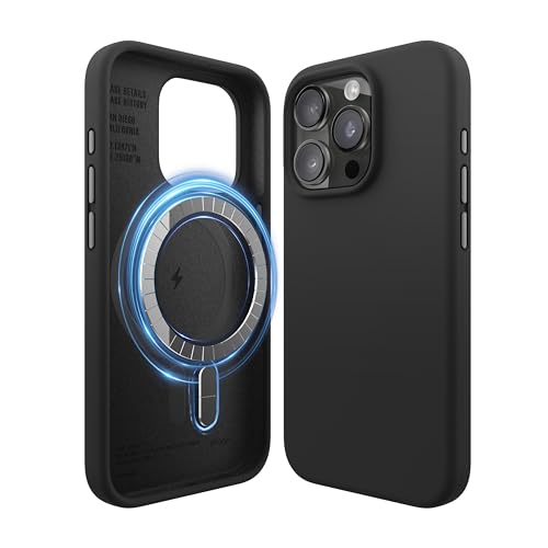 Image of elago Magnetic Silicone Case Compatible with iPhone 15 Pro Case 6.1 Inch Compatible with All MagSafe Accessories - Built-in Magnets, Soft Grip Silicone, Shockproof [Black]