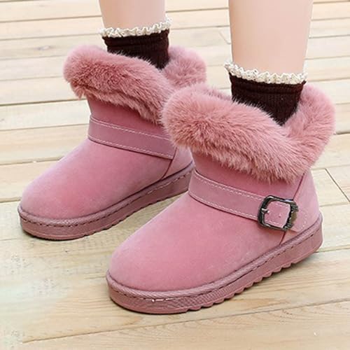 Winter Boots for Girls Warm Ankle Boots Kids Soft Plush Lining Fur Collar with Zipper Snow Bootie Indoor Outdoor Shoes for Girls3