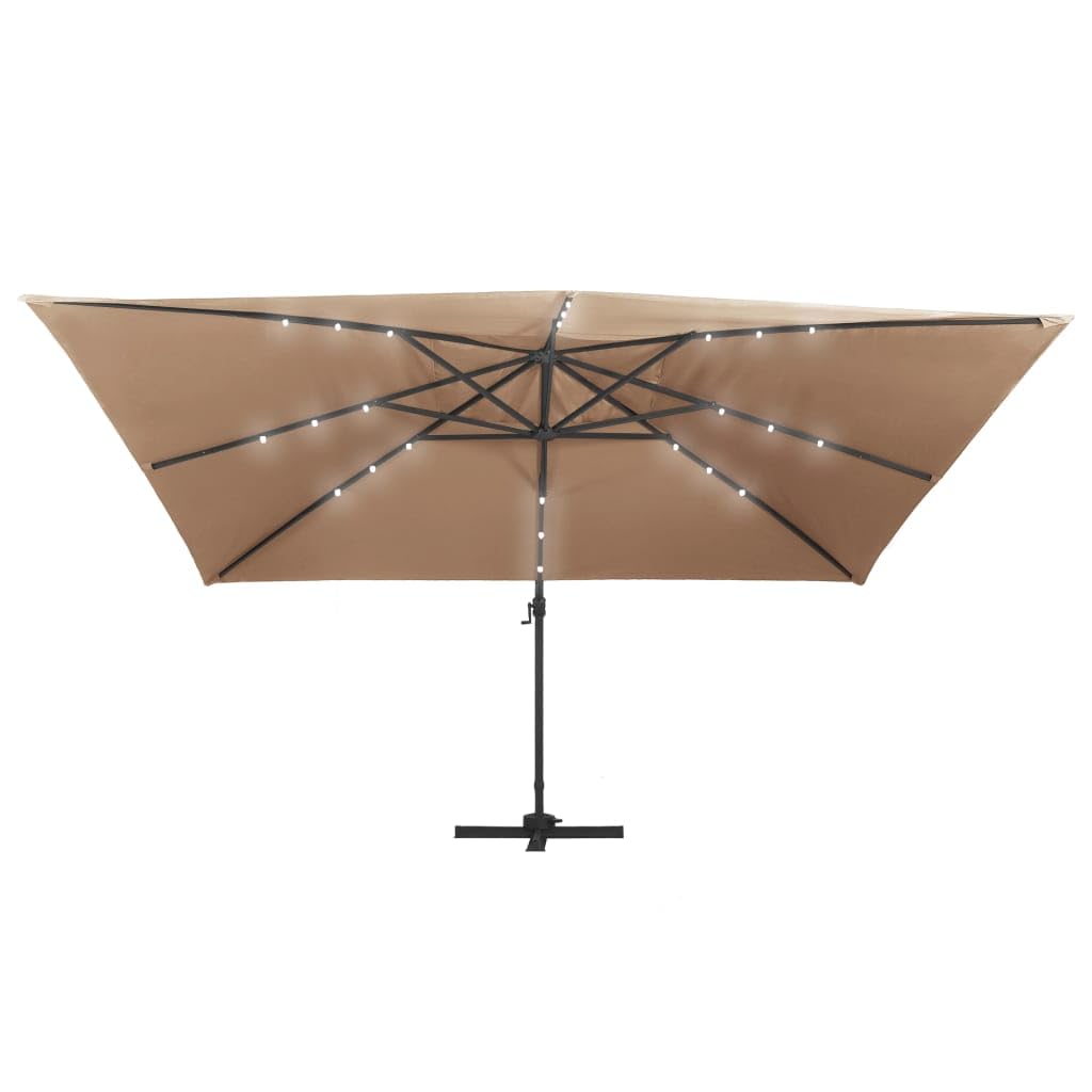 Homgoday Sombrilla voladiza jardín Luces LED Poste Aluminio Taupe 4x3 m Sombrilla de Jardín,Protección UV Sombrilla Jardín Grande Orientable Jardín Parasol Balcón