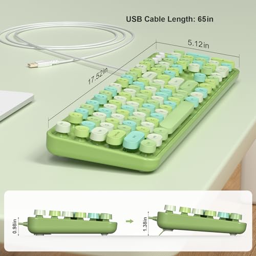 Image of MOFII Wired Keyboard - Full Size USB Plug & Play, Retro Round Typewriter Keyboard with Foldable Stands for Windows PC Laptop (Green Colorful)