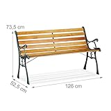 Relaxdays Gartenbank, 2-Sitzer, Holzstreben, Gusseisen, Outdoor, Balkon & Terrasse, Bank HBT 73,5 x 126 x 52,5 cm, natur - 4