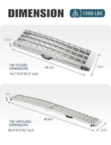 Rampas de carga para camioneta y motocicleta, 89,8" x 12", capacidad 3000 lb, 2 piezas, plegables, de aluminio, color plata miniatura 2