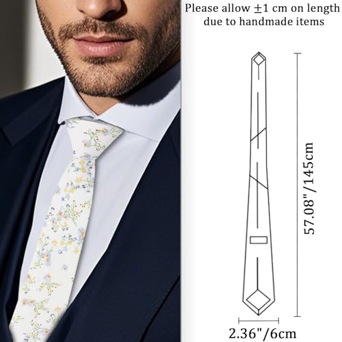 Image of Cotton Floral Ties for Men 2.76 inch Men's Skinny Tie Linen Flower Printed Neck Tie for Wedding Dating Party