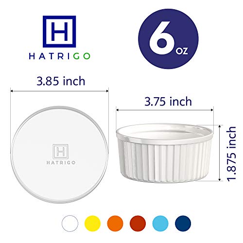 Hatrigo Porcelain Ramekins with Silicone Storage Lids, Set of 6