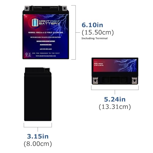 Mighty Max Battery YB12A-A -12 Volt 12 AH, 165 CCA, Rechargeable Maintenance Free SLA AGM Motorcycle Battery - Pack of 6