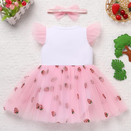 ODASDO Baby Girl First Birthday Cake Smash Outfit Ruffle Sleeve Tulle Tutu Princess Romper Dress with Bowknot Headband3