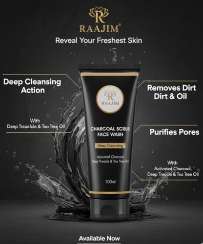 Image of Charcoal Scrub Face Wash with Activated Charcoal and Tea Tree Oil | Deep Cleansing Oil Control & Blackhead Removal Face Wash | Pore Cleansing for Men and Women (100ml)