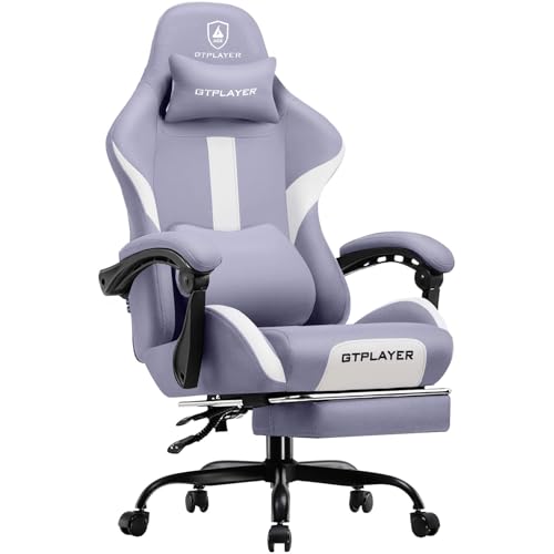 GTRACING Gaming Chair with Foot Rest & Pocket Spring Cushion, Breathable Fabric for Home Office Desk, Ergonomic High Back Computer Chair with Headrest & Lumbar Support, Lavender Purple