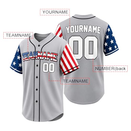 Camiseta de Béisbol Patriótica Personalizada con Nombre y Número, Camisa de Uniforme con Botones para Hombre, Mujer y Jóvenes miniatura 4