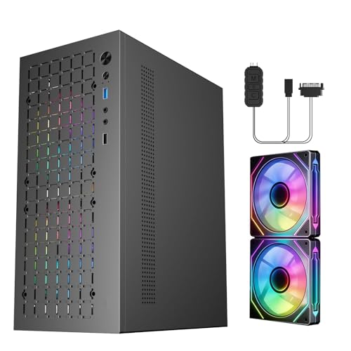 Gabinete Mini-ITX con 2 ventiladores ARGB de 120 mm, gabinete ITX de alta ventilación, soporte para fuente ATX, puerto USB 3.0, gabinete para computadora ITX de factor de forma pequeño (negro con ventiladores) miniatura 1