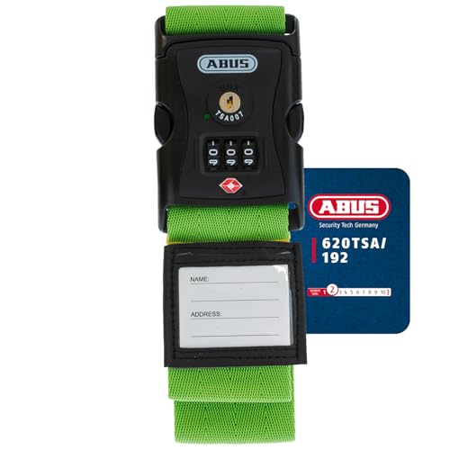 ABUS luggage strap with TSA lock 620TSA/192 - Luggage strap with 3-digit numerical code - Name tag included - green