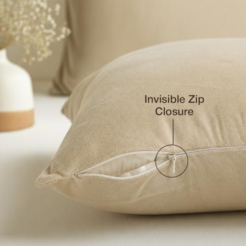 Image of HOMEMONDE Velvet Cushion Covers Set of 5-20x20 Inch Decorative Pillow Cover for Sofa, Couch, Chair, Beige