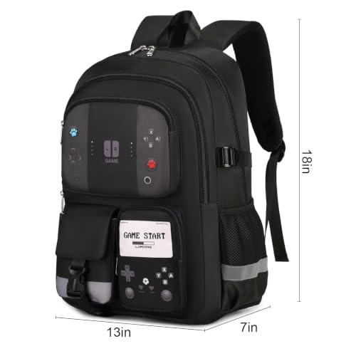 Image of Boys Backpack for School Kids Schoolbag Teens Student Book Bag | Teen Boys Elementary Middle School Backpack Waterproof College Student Bookbag Children Waterproof Laptop Bag Black