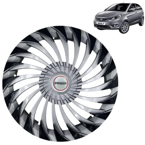 Image of PRIGAN Wheel Cover for TATA Bolt XT 15 Inch Silver Black Wheel Cap (Available in 15 Inch) (Set of 4 Pcs) (Press Fitting) Model- Swing DC-15