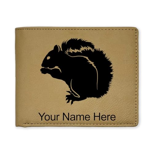 LaserGram Faux Leather Bi-Fold Wallet, Squirrel, Personalized Engraving Included (Beige)