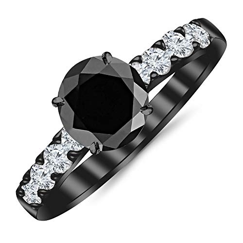 2.5 to 5.5 Carat 14K Black Gold Classic Prong Set Diamond Engagement Ring with a 2 Carat Black Diamond Center [Heirloom Quality]