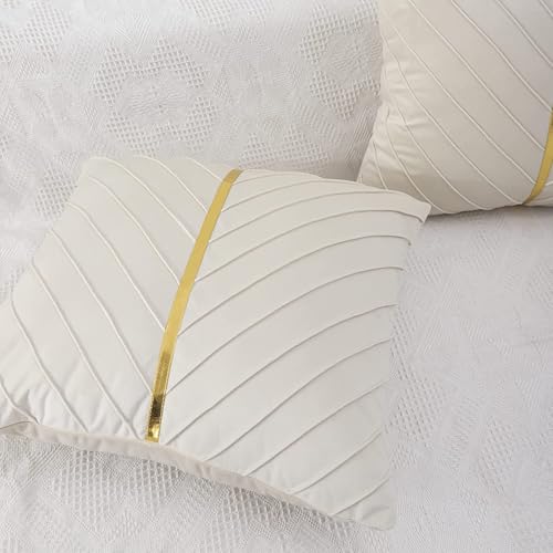Image of Velvet Throw Pillow Covers 24x24 inch Pack of 2 Gold Decor Beige