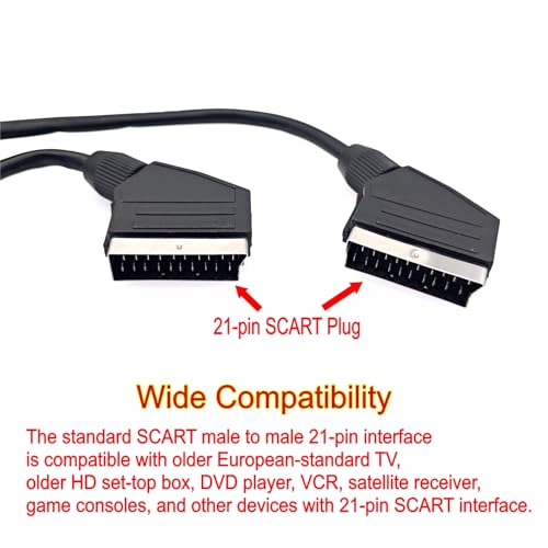 JZK 1.5 m SCART-Kabel, SCART-Kabel, Stecker auf Stecker, 21-poliger Stecker, Anschlusskabel für Audio und Video, DVD, HDTV, AV und Digital-TV