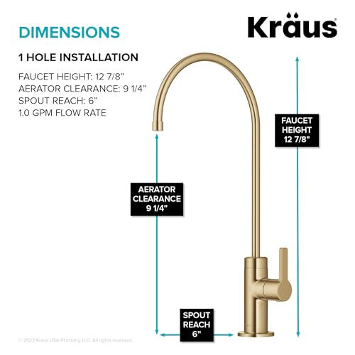 Image of KRAUS Oletto Single Handle Drinking Water Filter Faucet for Reverse Osmosis or Water Filtration System in Brushed Brass, FF-103BB