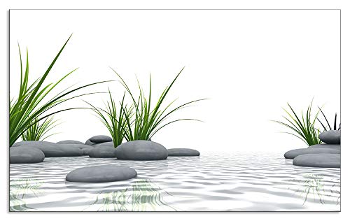 ARTland Spritzschutz Küchenrückwand aus Alu für Küche Herd Spüle 90x55 cm (BxH) mit Motiv Natur Zen Wellness Spa Yoga Asien Gräser Stein Weiß T6CD