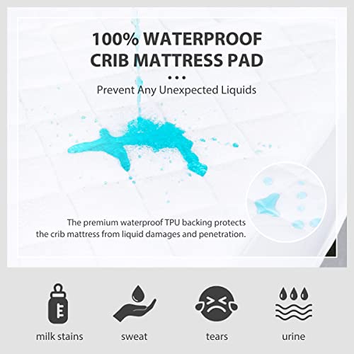 Image of Ruili Rayon Bamboo Viscose Waterproof Crib Mattress Protector, 2 Pack Quilted Fitted Breathableddler Baby Mattress Cover, Organic Bamboo Viscose Soft Crib Mattress Pad, White (52x28 Inches)