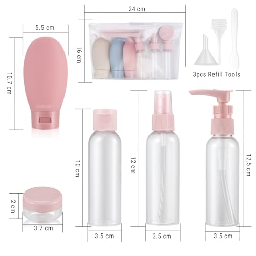 Image of Solitude 11 PCS Travel Bottles Kit for Toiletries Organizer Leak Proof Refillable Squeezable Containers Set with Clear Storage Bag for Lotion Shampoo Conditioner Cosmetic Shower Gel Hand Wash