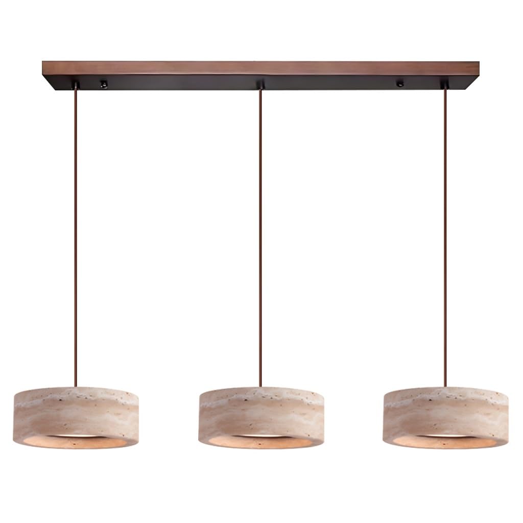 Nowoczesna Żółta Lampa Wisząca Trawertynu Skandynawska Lampa Wisząca Naturalnego Kamienia Kształcie Cylindra Drewniana Lampa Sufitowa LED Stylu Wabi-Sabi Nadaje Do Sypialni Jadalni Salonu(A1)