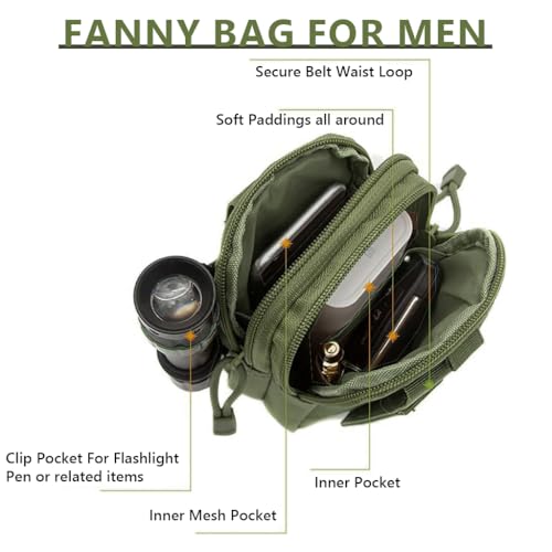 Image of ZIBUYU Tactical Waist Bag for Man, Military EDC Utility Pouch for Outdoor Hiking, Camping, and Everyday Carry, Durable Multifunctional Fanny Pack for Men, Secure Storage and Easy Access, Green