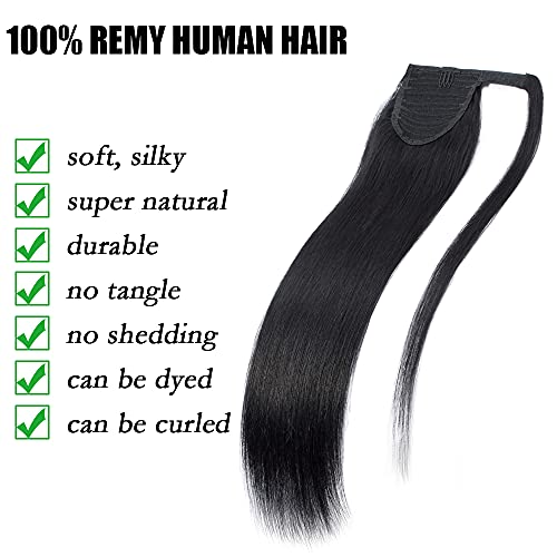 Elailite Ponytail Hair Extension Real Human Hair Remy - Wrap Around Clip in Hair Piece Straight (#1 Jet Black, 16 Inch) - Image 4