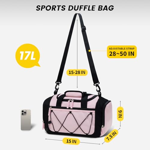 Image of Vorspack Gym Bag for Women - 15 Inches Small Duffle Bag for Travel Lightweight Duffel Bag Personal Item Travel Bag Weekender Bag for Travel Sports Gym - Pink