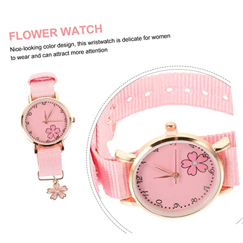 Mikikit 2pcs Canvas Flower Watch Detachable Lovers Female Student Pink Alloy4