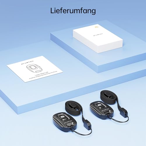 ATUMTEK Kameraselbstauslöser für iPhone und Android-Smartphones (2er-Pack), Drahtlose Fernbedienung für Fotos und Videos (Bluetooth 5.2), mit Handgelenkschlaufe, Schwarz