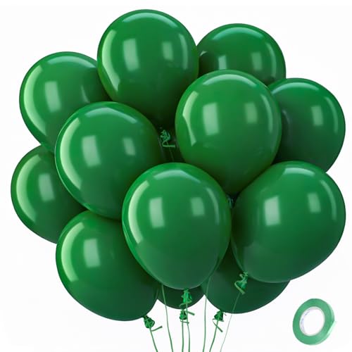 Patimate Dark Green Balloons - 100pcs 12 Inch Forest Green Latex Party Balloons for Christmas Jungle Football Tropical Safari Wedding Graduation Birthday Party Decorations