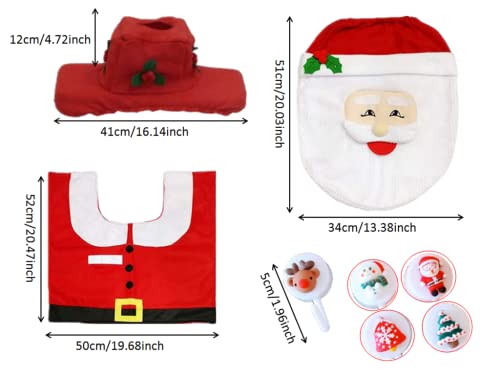 Kellegour 3 Stück Toilettenvorleger Badezimmer Set,Weihnachten Toilettensitzbezug mit Sitzbezug,Teppich,Gewebe Deckel Dekoration und 5 pcs Haken mit Weihnachtsmotiven,Für Hause,Hotel,Einkaufszentrum – Bild 3