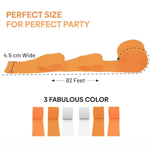 Image of 6 Orange Streamers with White, 492ft Pack of Crepe Paper Party Decorations | Each roll is 82 ft long and 1.8 Inch wide ideal for Birthday Party Decor, Baby showers and Cultural Parties