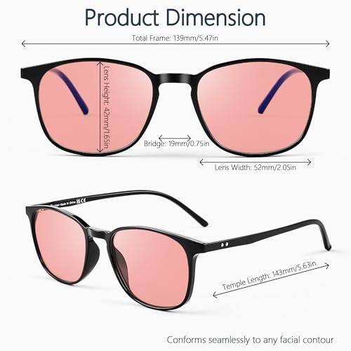 Image of Fluorescent-41 Pink Tinted Blue Light Blocking Glasses for Migraine, Light Sensitivity, Photophobia JF5002