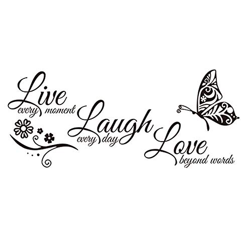 JUNGEN Pegatina de Pared de Letras del Live Laugh Love Etiqueta de Pared Frase Inglesa con Decoración de Flores y Mariposas Pegatina de Pared Vinilo Decoración del hogar 74x32cm