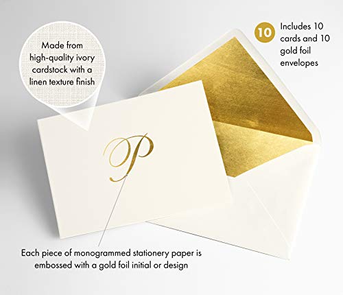 Designer Greetings Monogrammed Blank Note Cards, Embossed Letter “P” Initial Monogram (10 Cards With Envelopes) #TOP1