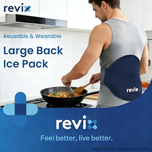 Image of REVIX Extra Large Ice Pack for Back, 2 Packs, Reusable Gel Ice Pack Wrap for Lower Back, 13.4 inch x 11 inch, Cold Compress Therapy for Waist, Lumbar Discomfort Relief, Muscle Relaxation, Blue