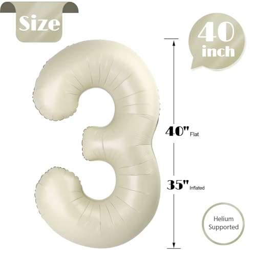 Image of Cream 3 Balloon, Cream Number Balloons 40 Inch, 3rd Birthday Decorations, Men Women Party Supplies for Party Decorations, Number 3 Balloon