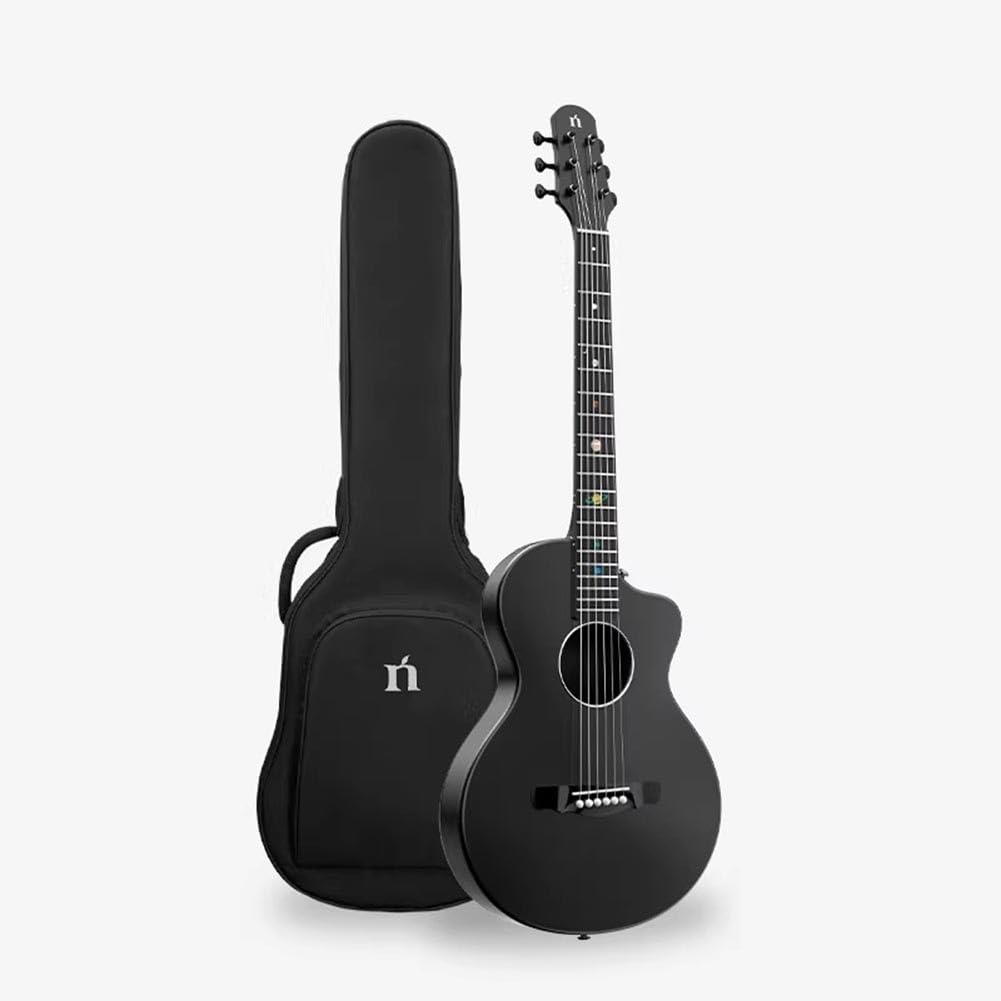 Guitarra Folk De 38 Pulgadas De Fibra De Carbono, Guitarras Acústicas Con Cutaway Fabricada Con Material Compuesto De Fibra De Carbono Mediante Moldeo Integrado(Black)