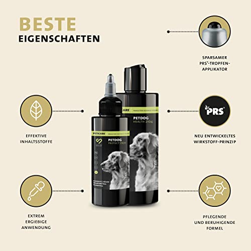 Peticare Anti-Parasiten Set für Hunde | gegen Milben Flöhe Pilze | lindert effektiv Juckreiz & unterstützt Regenerationsprozess | Pflege-Lotion 100 ml & Hunde-Shampoo 250 ml – petDog Set 2135