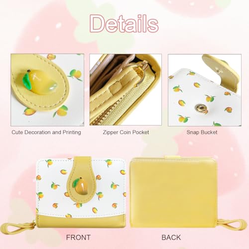 Image of Cute Print Wallet Blueberry Strawberry Cherry Wallet with Credit Card Holder Zipper Coin Purse for Women Girls (MANGO)