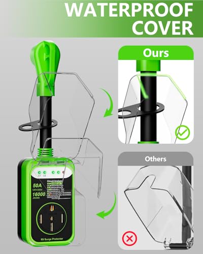 Image of RV Surge Protector 50 Amp,16000 Joules Circuit Analyzer for Camper | RV Surge Voltage Protection with Safety Certification, RV Adapter Plug with Waterproof Cover for Travel Trailers