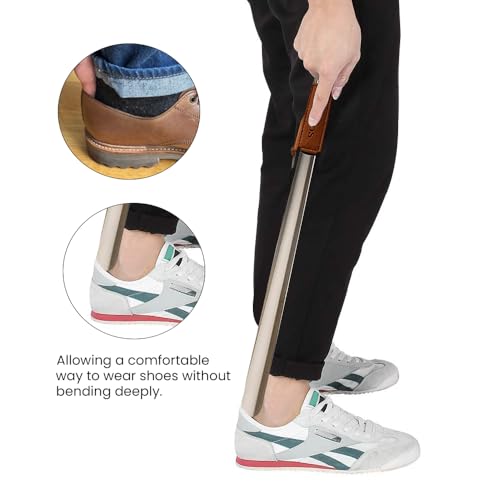 Image of Helios Shoe Horn Long Handle Steel |Shoe Horn for Men|Women|Kids|Stainless‑Steel Shoe Horn - Heavy Duty & Durable (17 inch)
