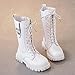 Girls Lace Up Riding Boots Mid Calf Combat Boots Fashion Waterproof PU Leather Side Zipper Punk Goth Boot Toddler/Little/Big Kids 4-12 Years (White, 10 Little Child)
